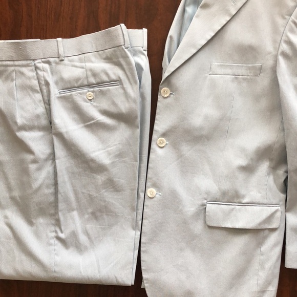 REFLECTIONS 2-Piece Costal Beach Cotton Blend Baby Blue Pinstripe Suit - Picture 4 of 13